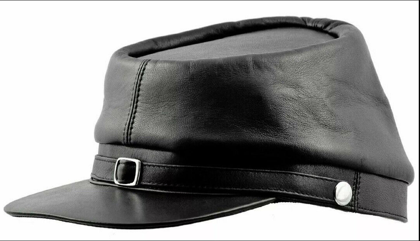 American Civil War Leather Kepi Cap Replica History Confederate Militaria
