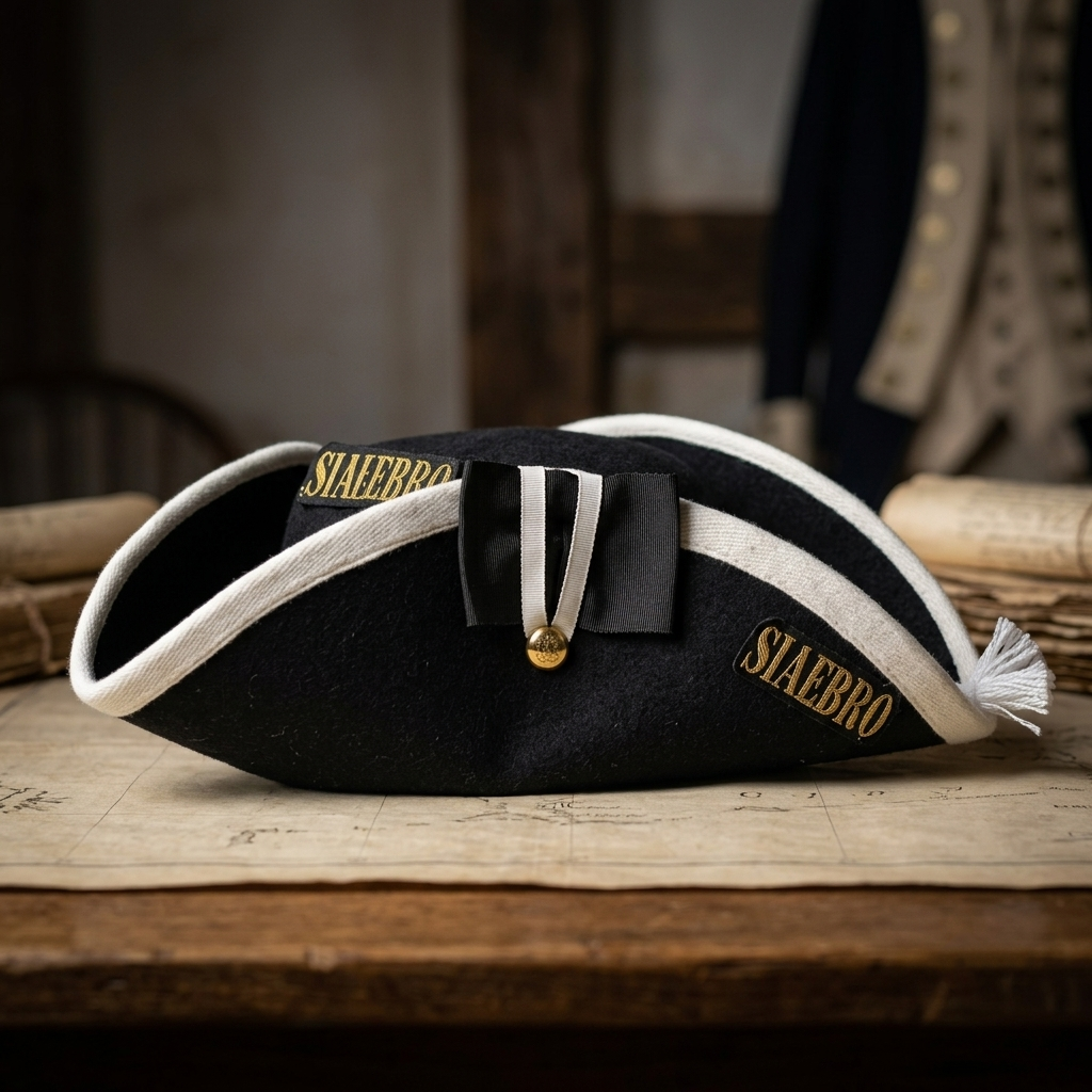 Revolutionary War Military Fur Felt Cocked Hat With Hand Sewn White Worsted Wool Binding