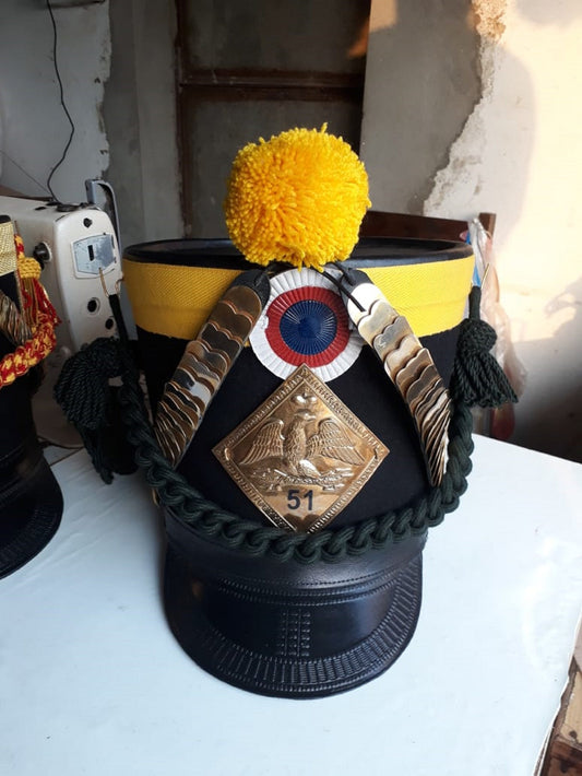 Handmade French Napoleonic Shako Helmet: Cowhide Brass Trim