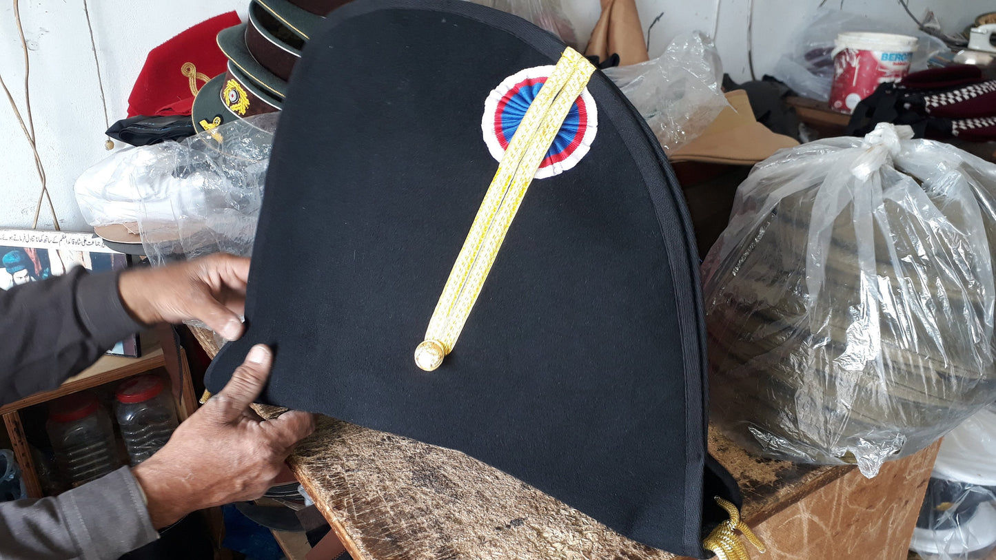 Felt Bicorne Hat: Royal Navy, Gold Trim, Tricolor Cockade