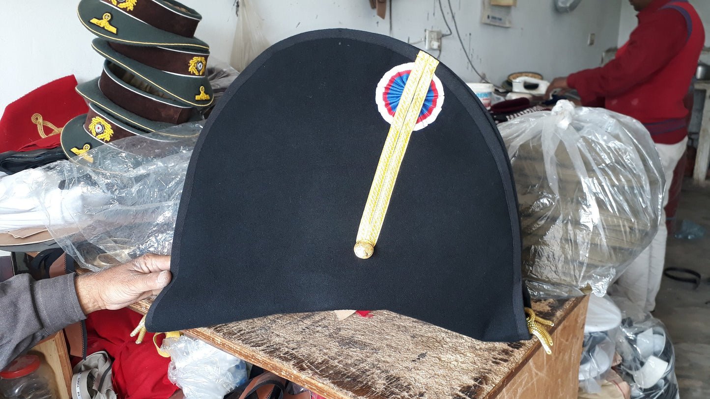 Felt Bicorne Hat: Royal Navy, Gold Trim, Tricolor Cockade