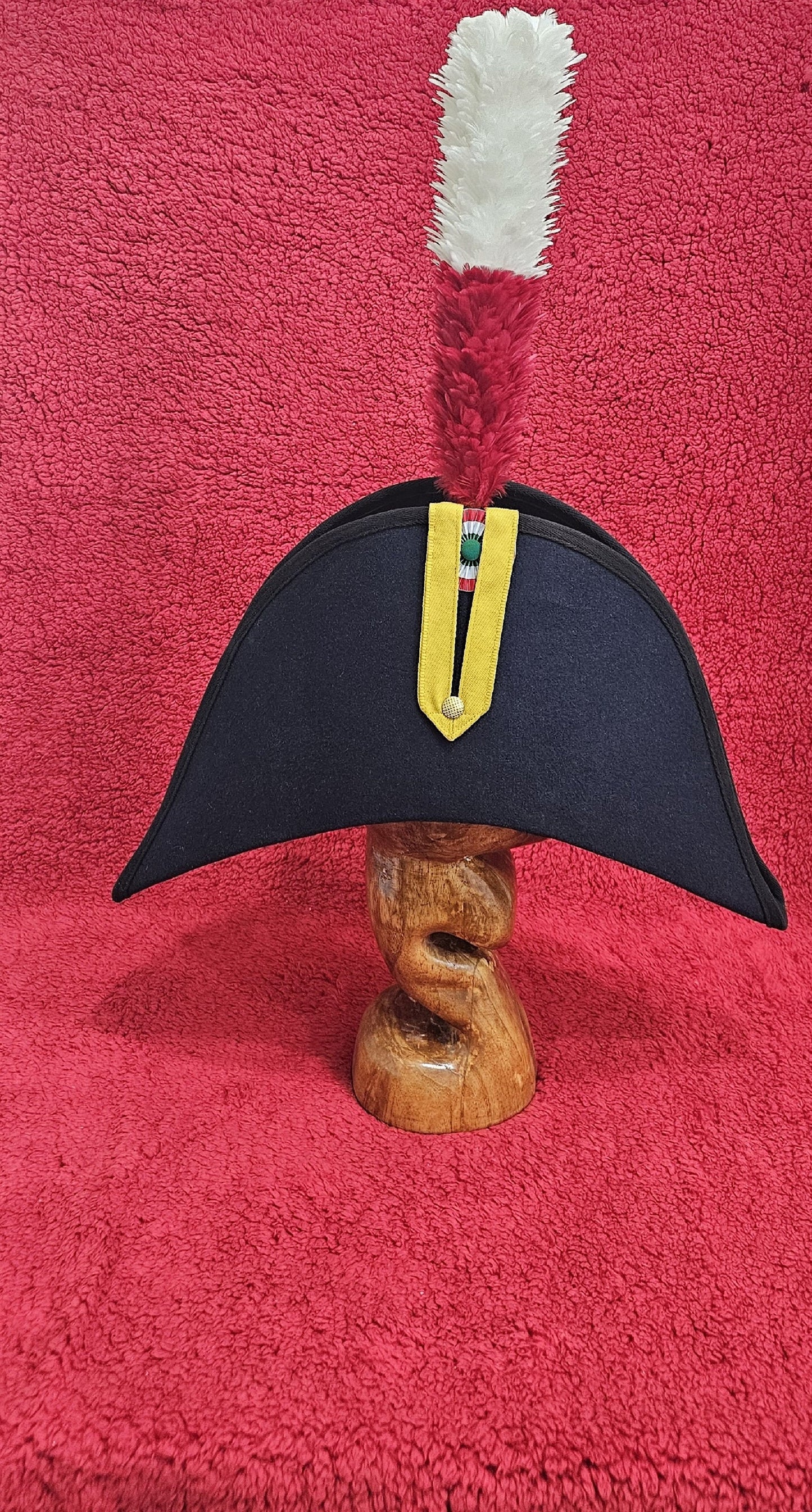 Bicorne with black Trim - Italian Cocked Hat - Red White green Cockade