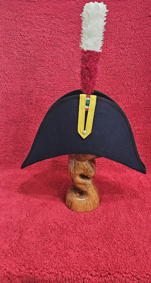 Bicorne with black Trim - Italian Cocked Hat - Red White green Cockade
