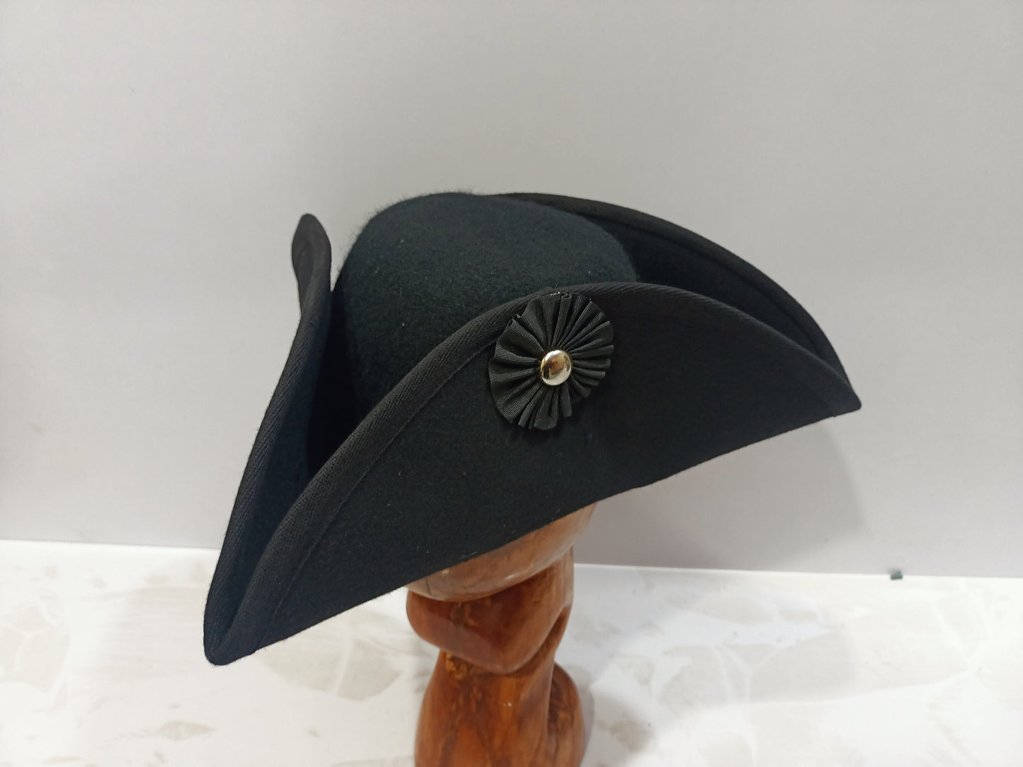 Edged Black Tricorn Pirate Hat  Soft Felt Hat