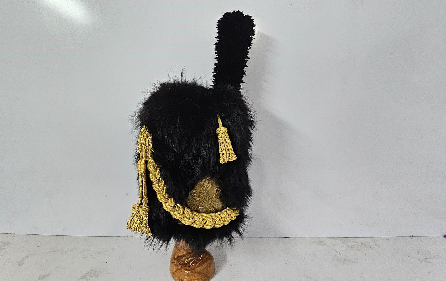 Napoleonic French Imperial Guard Shako Hat: Black Bear Skin, Gold Eagle