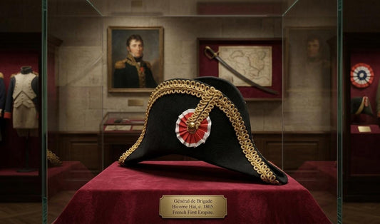 Napoleon Bicorne Hat: Black Felt with Gold Braid Trim