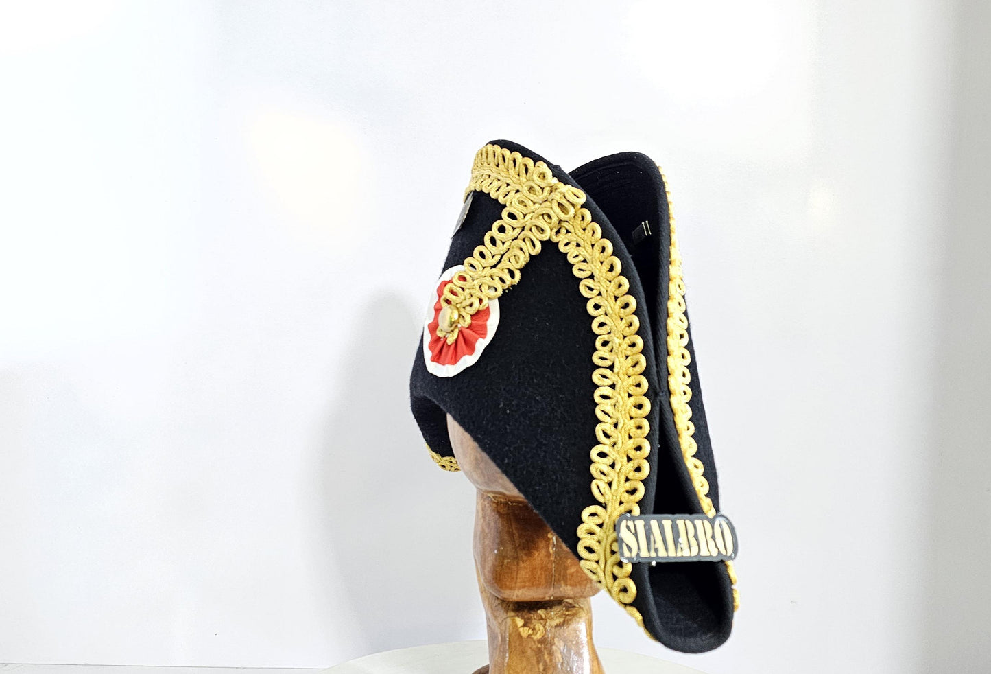 Napoleon Bicorne Hat: Black Felt with Gold Braid Trim